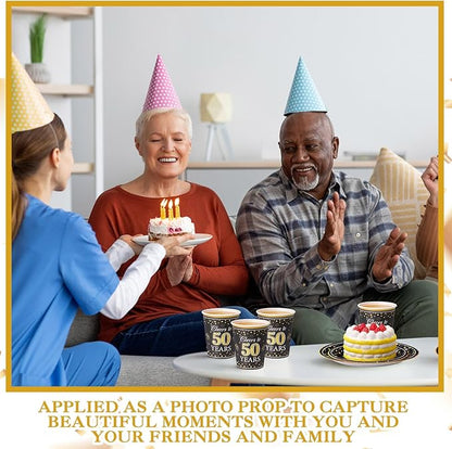 Pickmesh 250 Pcs 50th Birthday Disposable Tableware Set Black and Gold Cheers to 50 Years Disposable Paper Plates Napkins and Cups for 50th Birthday Wedding Anniversary Supplies Decorations