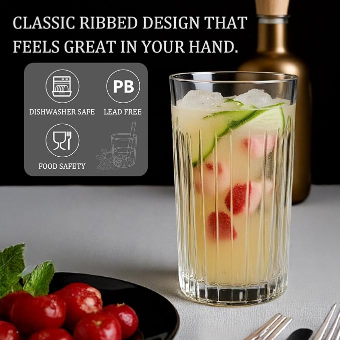 Laerjin Drinking Glasses Set of 8, 12 oz Highball Glasses & 10 oz Cocktail - Image 6