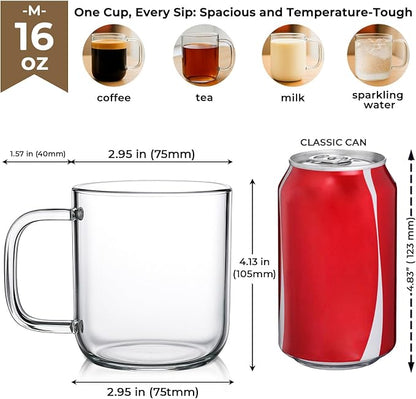 Aquach 16oz Glass Coffee Mugs Set of 2, Large Clear Borosilicate Cups | - Image 5