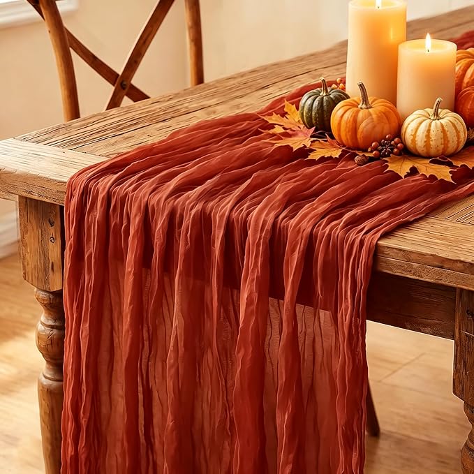 6Pcs Fall Table Runner, 10FT Thanksgiving Cheesecloth Table Runner 35*120inch by Miucat