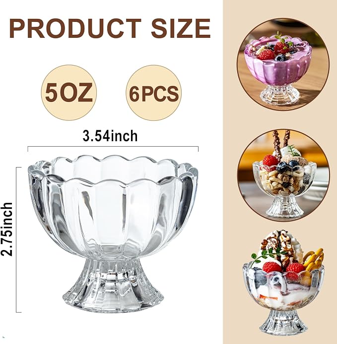 5oz Iced Cream Dessert Bowl, Vintage Footed Tulip Glass Dessert Cups, Cute - Image 2