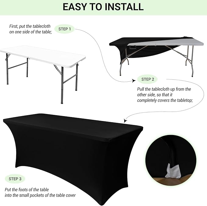 Obstal 6 Pack Stretch Spandex Table Covers for 8 Foot Tables - 8 FT Universal Rectangular Fitted Tablecloth Protector for Wedding, Banquet, Party (Cream, 96 Length x 30 Width x 30 Height Inches)