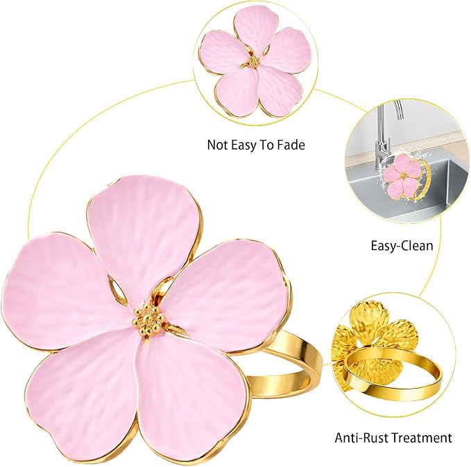 Flower Napkin Rings Set of 8, European Palace-Style Glaze, High-Temperature - Image 3
