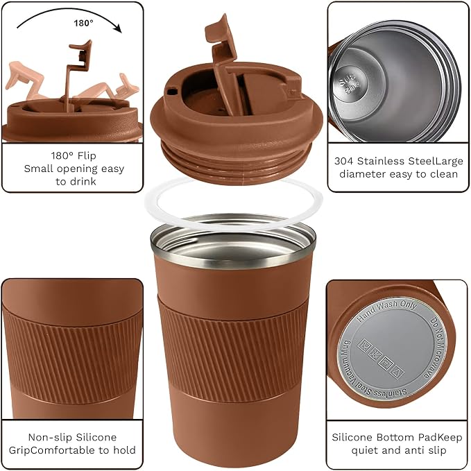 Insulated Travel Coffee Mug, Stainless Steel Coffee Cup - Image 2