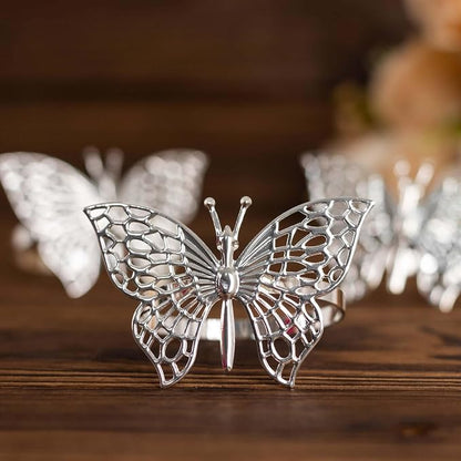 Efavormart 4 Pack | Metallic Silver Laser Cut Butterfly Napkin Rings, - Image 7