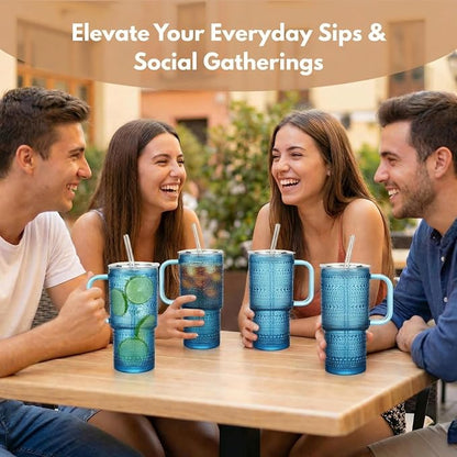 20 oz Blue Glass Tumbler with Lid and Straw, Glass Iced Coffee Cups, - Image 6