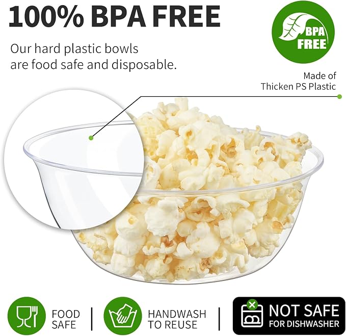 TOFLEN 12 oz Clear Plastic Bowls, 50 Pack | Disposable, Hard Plastic Serving - Image 3