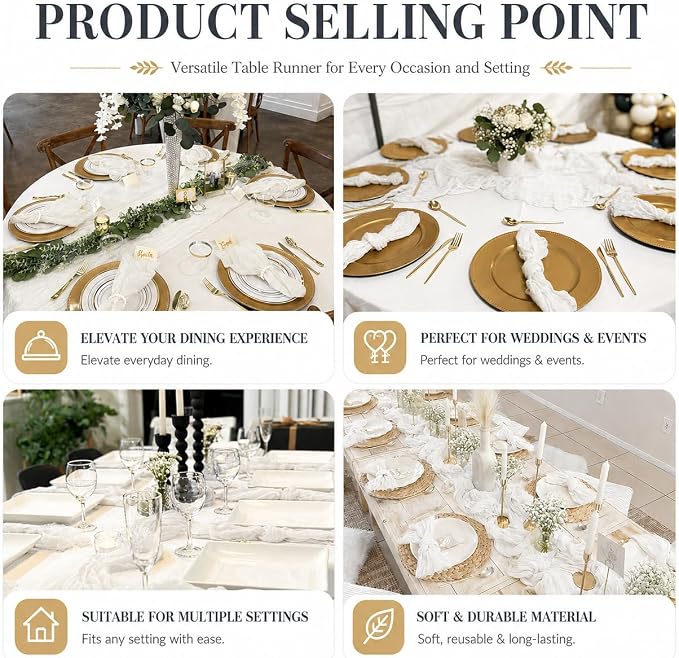 2 Pack White Cheesecloth Table Runner 17x108 Inch Boho Rustic Semi Sheer Gauze - Image 8