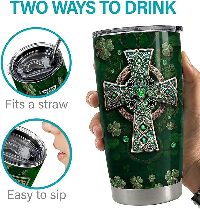 SANDJEST Irish Tumbler 20oz Irish Facts Celtic Cross Stainless Steel Tumbler - Image 7