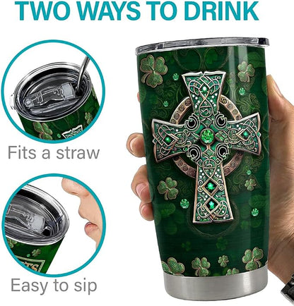 SANDJEST Irish Tumbler 20oz Irish Facts Celtic Cross Stainless Steel Tumbler - Image 7