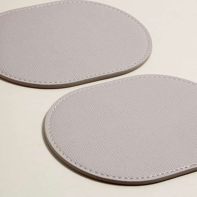 OLETHA Aesthetic Oval Drink Coasters, Ivory | Faux leather coasters - Image 4