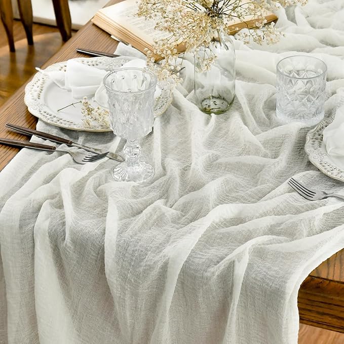 Artoid Mode Boho Cheesecloth Gauze Ivory Wedding Table Runner, 120 Inch by ArtoidMode