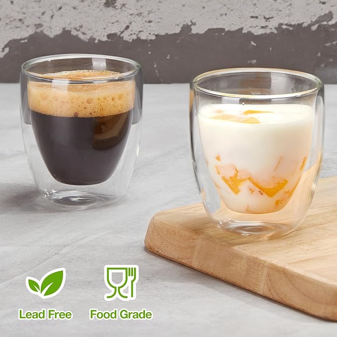 Gencywe Double Walled Espresso Cups Set of 4, 3 Ounce Clear Expresso Coffee Mugs - Image 3