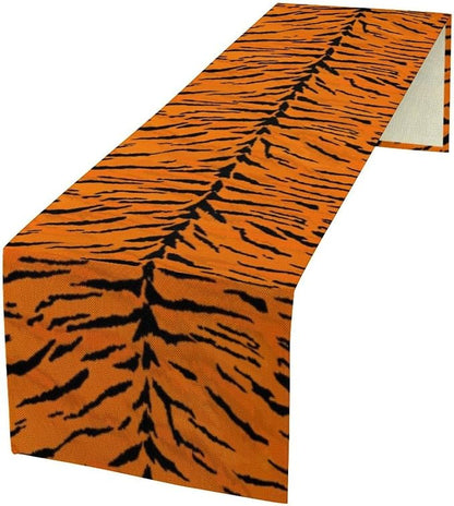 Vintage Tiger Print Table Runner, Rustic Cottage Country Farm Animal Fur Skin by SXXLDNG