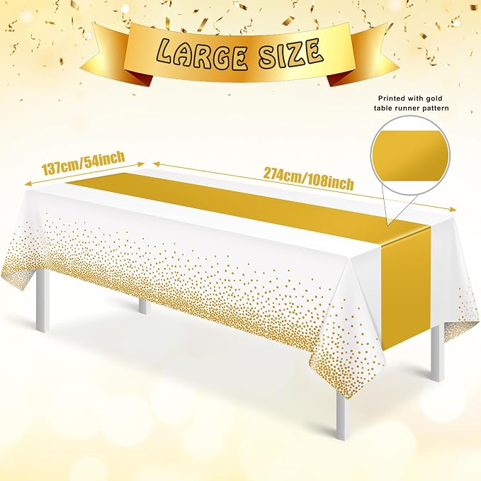 12Pcs White and Gold Tablecloth Party Decorations, Plastic White Table Cloth - Image 3