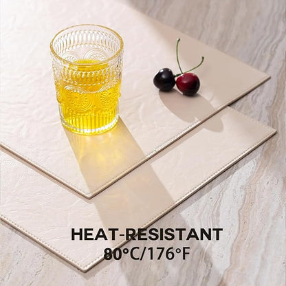 Faux Leather Placemats Set of 4 Vinyl Washable Wipeable Table Mats for Kitchen Dining Table Heat Resistant Waterproof Modern Indoor/Outdoor Placemats Non-Slip Easy Clean Place Mats (Beige)