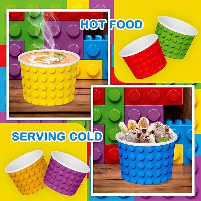 CHENGU 60 Pcs Building Block Snack Cups 9 oz Colorful Paper Ice Cream Bowls - Image 3