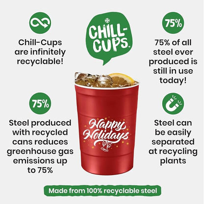 Steel Chill Cups 16 oz. Reusable Party Cups, Happy Holidays, 100% recyclable - Image 6