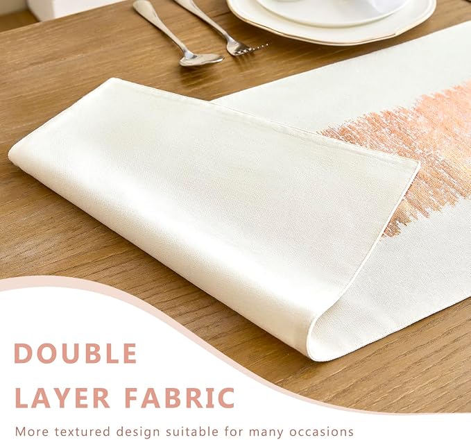 Metallic Style Rose Gold Table Runner, Table Runners 60 Inches Long | Cotton - Image 3