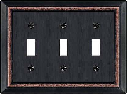 Metal Wall Plate for Electrical Outlets, Decorative Aged Bronze Switch Plates Outlet Cover, Light Switch Cover Plate, 3-Gang Wall Plates (Triple Toggle, 1 Pack)