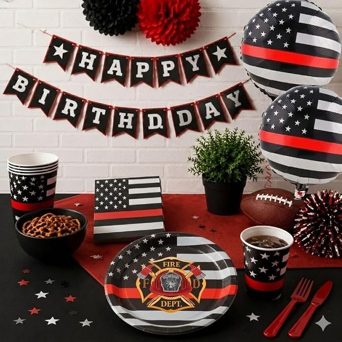 Firefighter Thin Red Line Party Set-16 Guests-Plates & Napkins-Havercamp | - Image 7