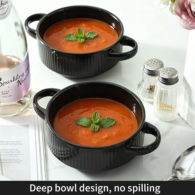 Soup Bowls with Handles, 23 oz French Onion Soup Crocks, Stackable Soup Bowl - Image 5