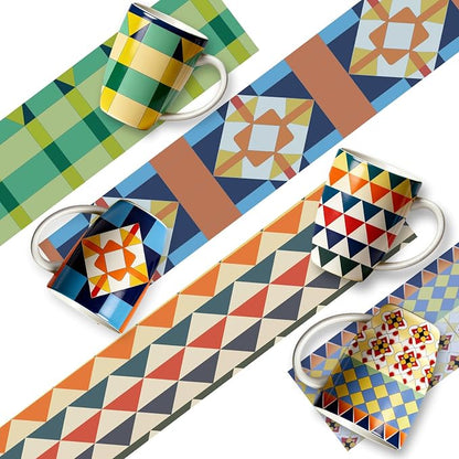 Bohemian Ceramic Coffee Mugs Set of 4, 15oz/450ml Geometric Pattern Tea Cups - Image 5