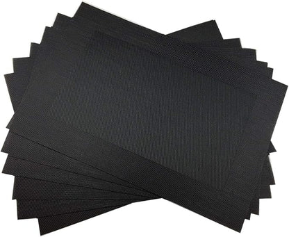 Gugrida Vinyl Black Placemats Heat Resistant Dining Table Mats Non-Slip Washable Place Mats Set of 6 （Black）