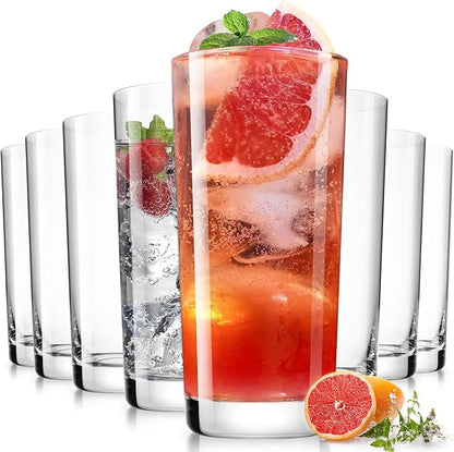 Drinking Water Glass Cups Set, Crystal Highball Glasses cups set of 8, 16oz | by LUNAMANTHA