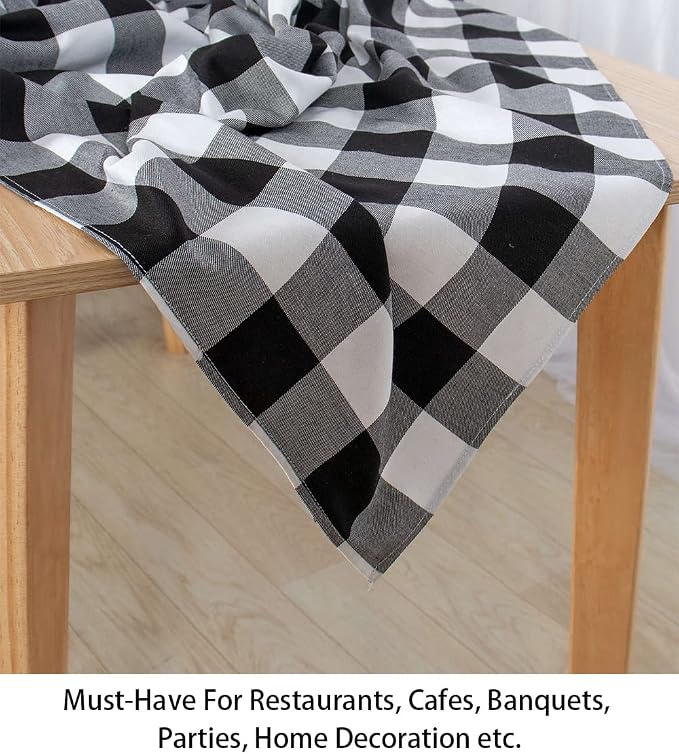 ShinyBeauty 60"x120" Black & White Checkered Tablecloth | Cotton Farmhouse - Image 3