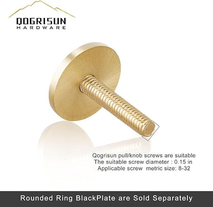 QOGRISUN 10-Pack Solid Brass Cabinet Knobs Back Plates, Rounded Ring Cabinet Pulls BackPlates,1.25-Inch Diameter, Cabinet Hardware, Brushed Brass Finish
