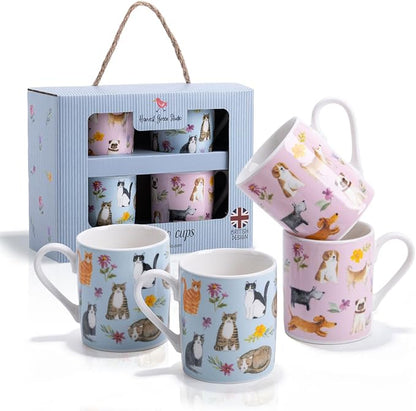 Cute Dog and Cat Espresso Cups Set of 4, 3.5oz Porcelain Coffee Cups Compatible by MFoffice