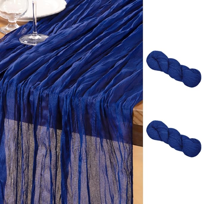 DeZerlor Royal Blue Cheesecloth Table Runners 2 Pack Summer Boho Runners | by DeZerlor