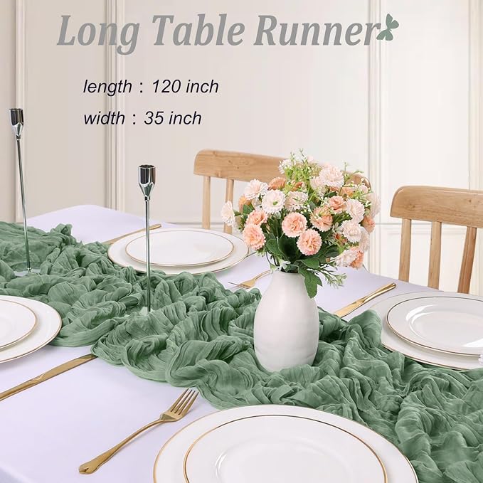 Sage Green 6pcs Cheesecloth Table Runner 35x120inch Gauze Boho Rustic Farmhouse - Image 2