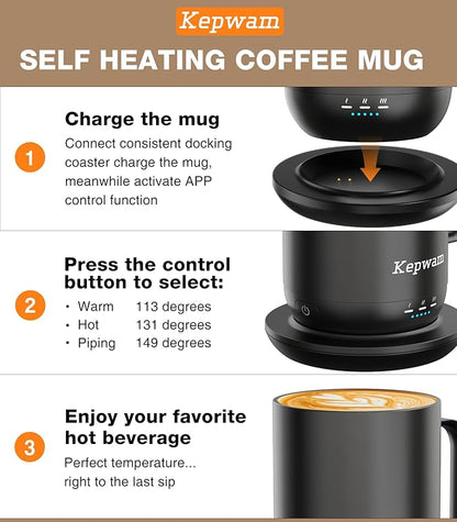 Kepwam Self-Heating Coffee Mug T1, 16oz Rechargeable Heated Coffee Mug - Image 3