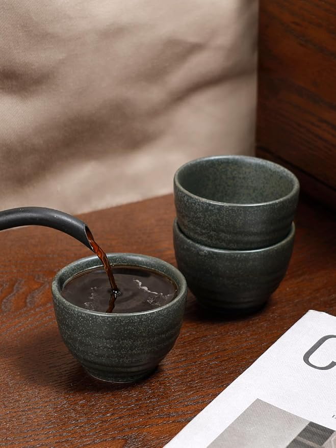 1.6oz Espresso Cups Set of 6, Matte Black Ceramic Demitasse Coffee Cups - Image 5
