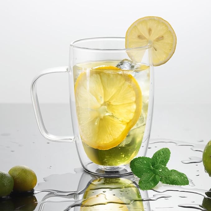 Joeyan Large Clear Double Walled Glass Coffee Mugs 16 oz, Double Layer Tea - Image 2