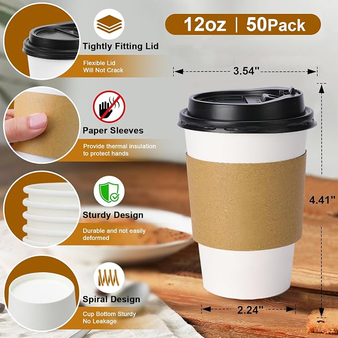 Lamosi 50 Pack 12 oz Disposable Coffee Cups - Image 3