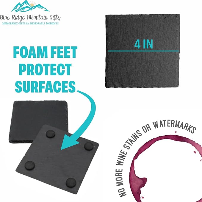 Blue Ridge Mountain Gifts - Charlotte NC Skyline Coasters, Set of 4 - Charlotte North Carolina Souvenir, Slate Coasters with Minimalist Skyline, Housewarming Gift for Friends, Family, & Neighbors