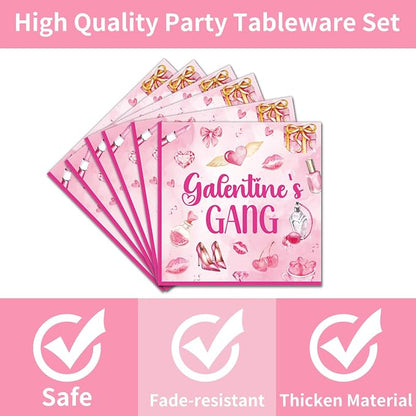 EUOYUFO 96Pcs Pink Galentine Party Decorations Tableware Set Happy Galentine's - Image 3