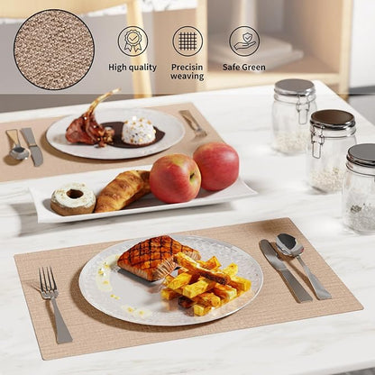 Cloth Placemats, Set of 4 Heat-Resistant Cotton Linen Blend Double Layered Machine Washable Place Mats, Wrinkle Free Thick Fabric Dining Table Mats for Indoors & Outdoors (Light Linen, 4)