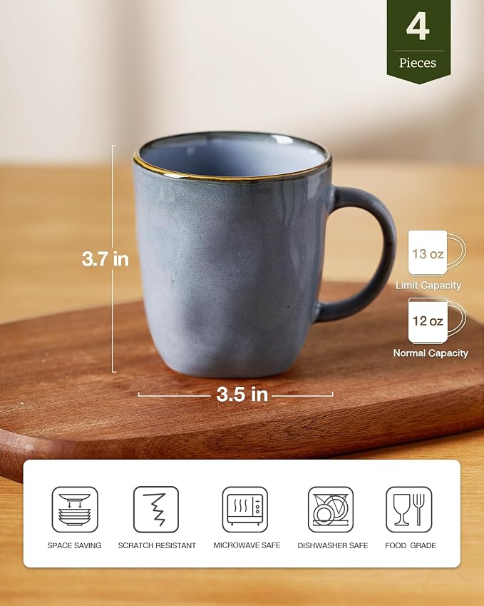 famiware Coffee Mugs Set of 4, Ocean Square 13oz Coffee Cup Set - Image 4