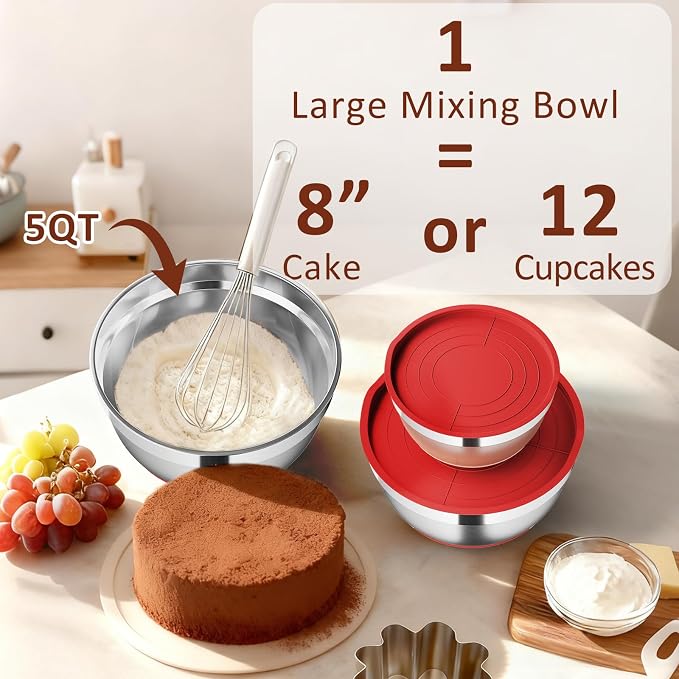 9 Pack Mixing Bowls with Airtight Lids Set, Stainless Steel Mixing Bowls with - Image 6