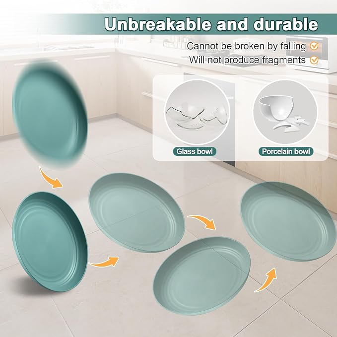 HEYCOME 12 Pcs Unbreakable Deep Dinner Plates Set, 9 inch Reusable Plastic - Image 5