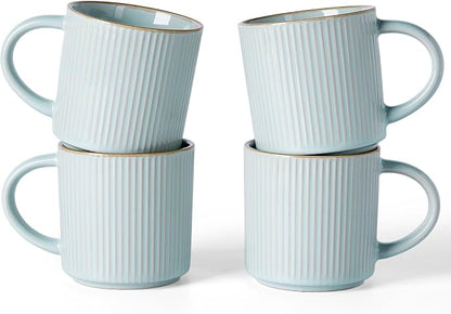 famiware Star Coffee Mug Set for 4, Handcrafted 12 oz Ceramic Stoneware Mugs by Famiware
