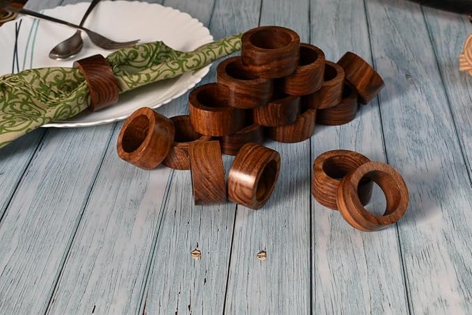 Ajuny 12 Wooden Napkin Rings Round Table Place Setting Holders - Image 6