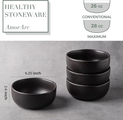 AmorArc Stoneware Cereal Bowls for Kitchen, 28oz Large Ceramic Soup Bowls Set - Image 2