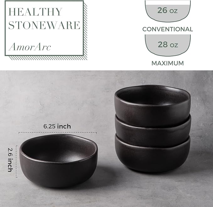 AmorArc Stoneware Cereal Bowls for Kitchen, 28oz Large Ceramic Soup Bowls Set - Image 6
