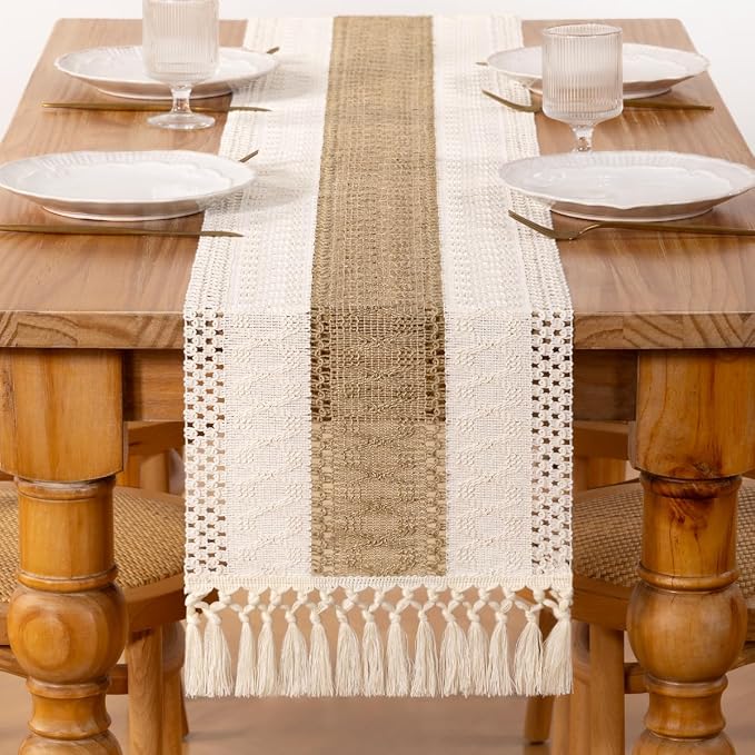 DeZerlor Boho Macrame Table Runner Farmhouse Woven Small Table Runner - Image 3