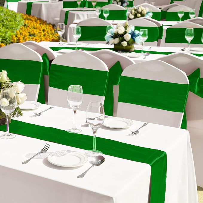 Aneco Satin 12 Pack Table Runner 12 x 108 Inch Emerald Long Wedding Satin Silk - Image 5